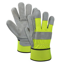 Load image into Gallery viewer, Hi-Viz Grade A/B split cowhide double layered palm gloves - Size L